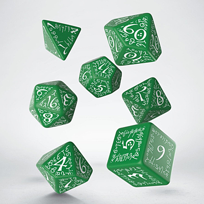 Sada 7 RPG kostek - elfské - zeleno bílé
