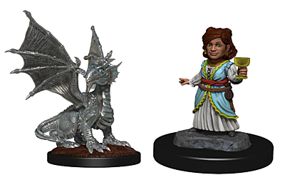 Figurka D&D - Silver Dragon Wyrmling & Halfing Female Dragon Friend - Unpainted (Dungeons & Dragons: Nolzur's Marvelous Miniatures)